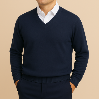 Herresweater med V-udskæring og Struktureret Strik – Elegant Design til Daglig Brug