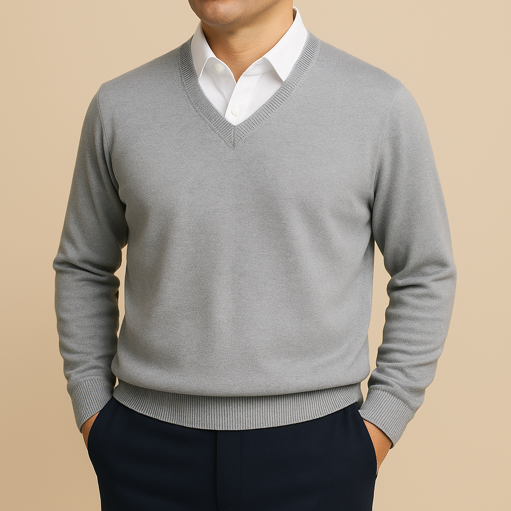 Herresweater med V-udskæring og Struktureret Strik – Elegant Design til Daglig Brug