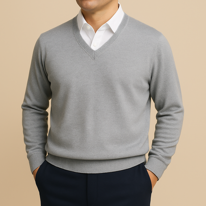 Herresweater med V-udskæring og Struktureret Strik – Elegant Design til Daglig Brug