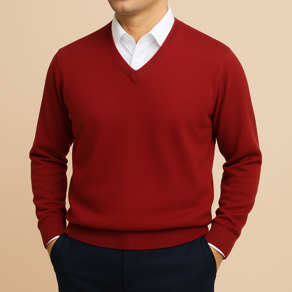 Herresweater med V-udskæring og Struktureret Strik – Elegant Design til Daglig Brug