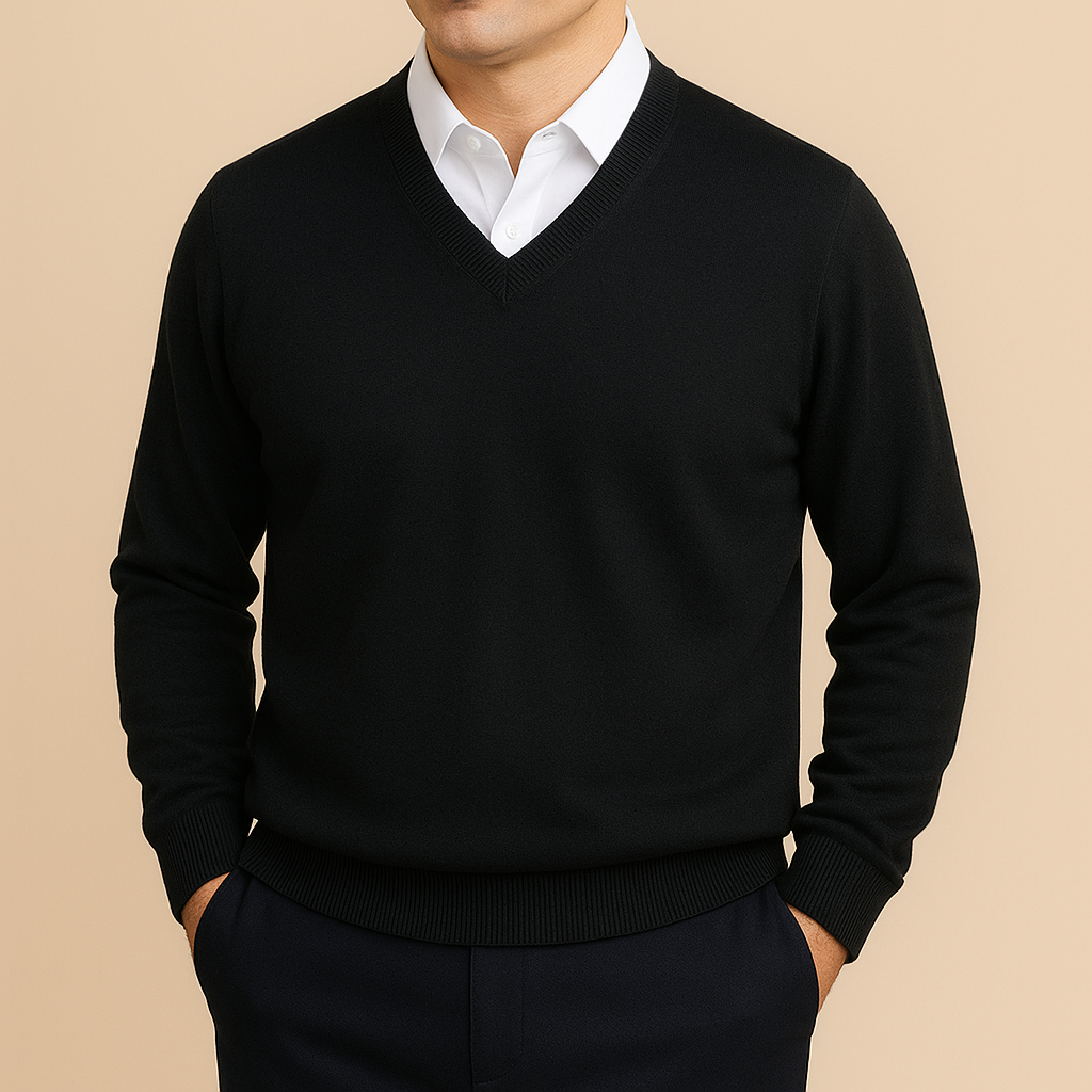 Herresweater med V-udskæring og Struktureret Strik – Elegant Design til Daglig Brug