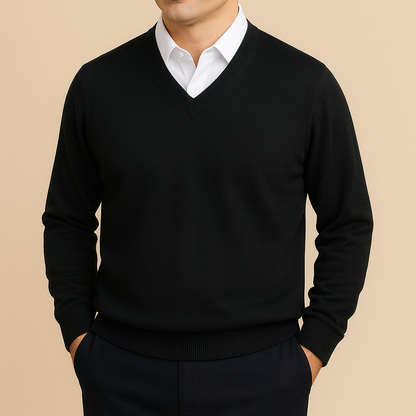 Herresweater med V-udskæring og Struktureret Strik – Elegant Design til Daglig Brug