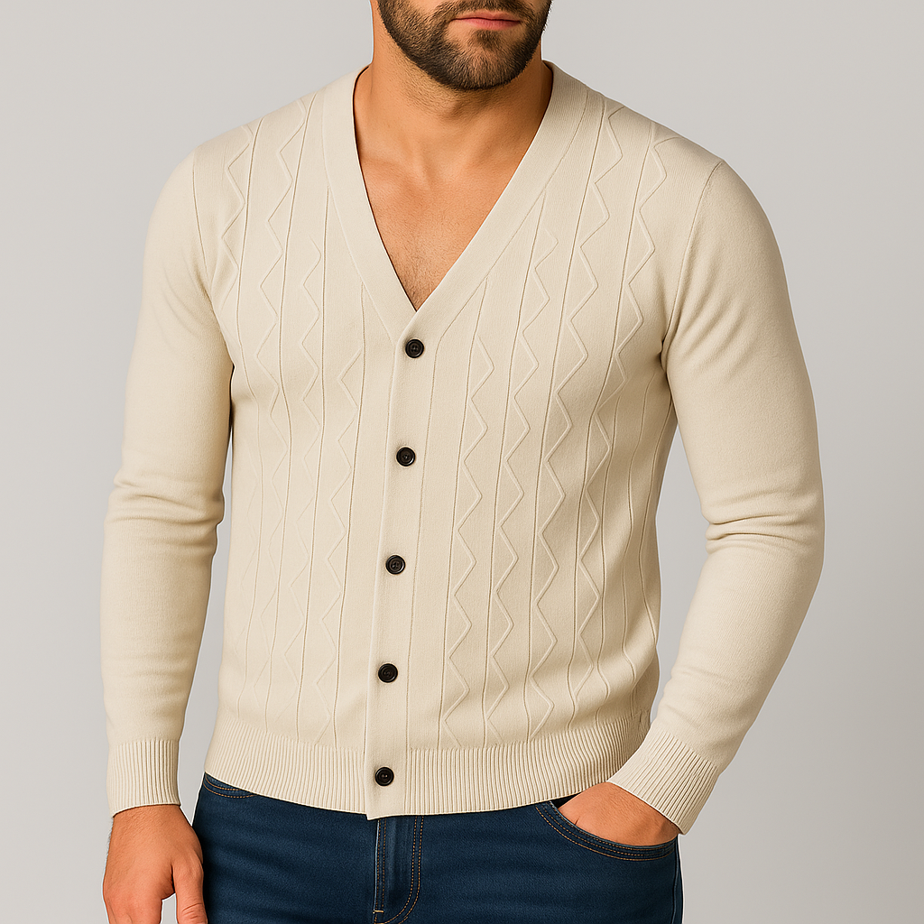 Gilet Uomo con Bottoni e Motivo a Treccia – Scollo a V e Design Versatile