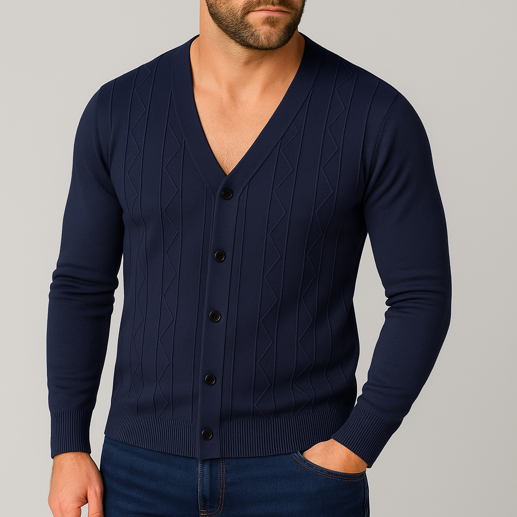 Gilet Uomo con Bottoni e Motivo a Treccia – Scollo a V e Design Versatile