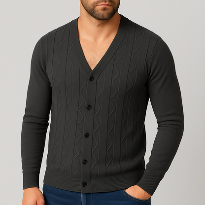 Gilet Uomo con Bottoni e Motivo a Treccia – Scollo a V e Design Versatile