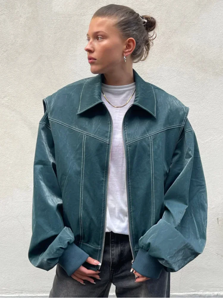 Giacca Bomber Autunnale Da Donna Con Vestibilità Overtagliad, Chiusura A Zip E Maniche Lunghe