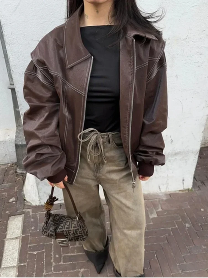 Giacca Bomber Autunnale Da Donna Con Vestibilità Overtagliad, Chiusura A Zip E Maniche Lunghe