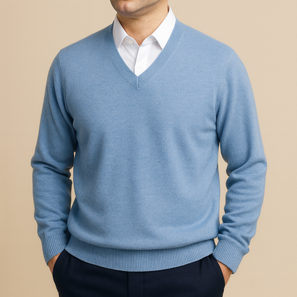Herresweater med V-udskæring og Struktureret Strik – Elegant Design til Daglig Brug