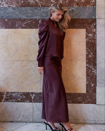 Gonna Lunga Donna Vita Alta Colore Borgogna – Stile Satin