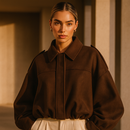 Women's Oversized Short Autumn Bomber Jacket with Zip