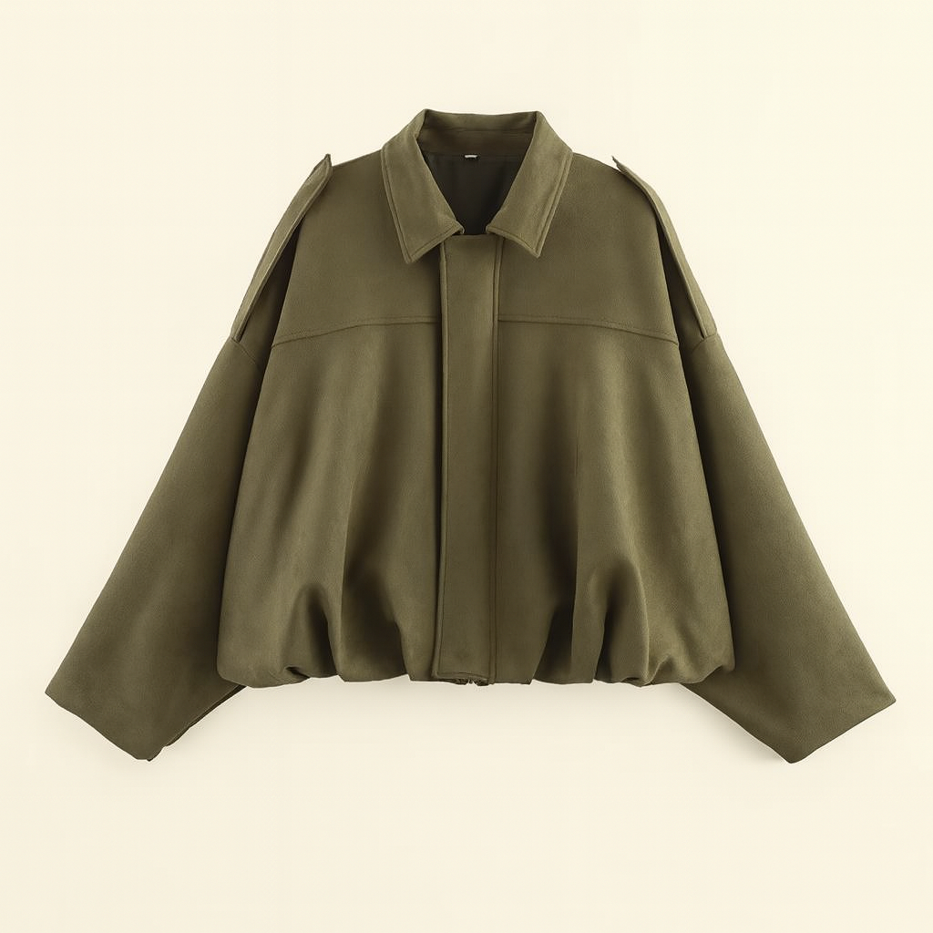 Women's Oversized Short Autumn Bomber Jacket with Zip