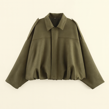 Women's Oversized Short Autumn Bomber Jacket with Zip