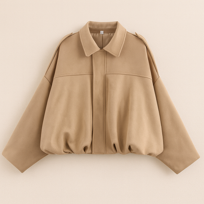 Women's Oversized Short Autumn Bomber Jacket with Zip