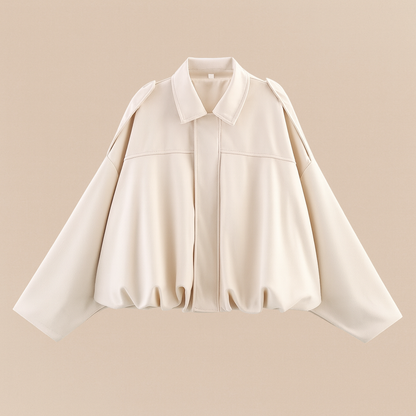 Women's Oversized Short Autumn Bomber Jacket with Zip