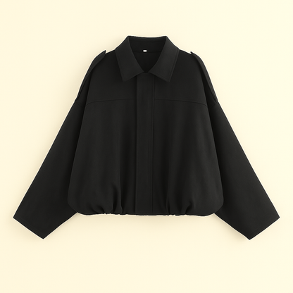 Women's Oversized Short Autumn Bomber Jacket with Zip