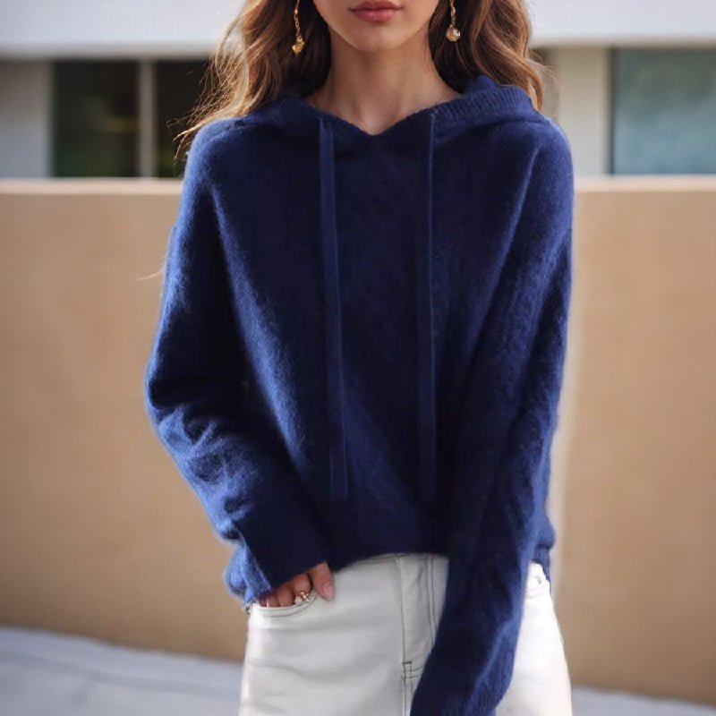 Pullover Donna con Cappuccio e Maglia a Treccia – Vestibilità Comoda