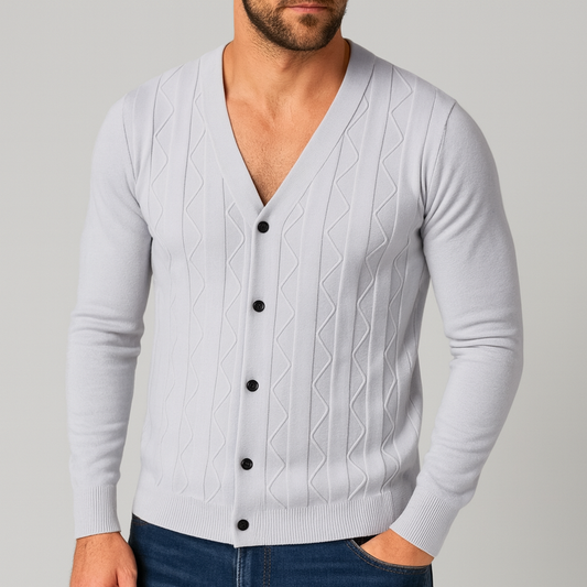 Gilet Uomo con Bottoni e Motivo a Treccia – Scollo a V e Design Versatile