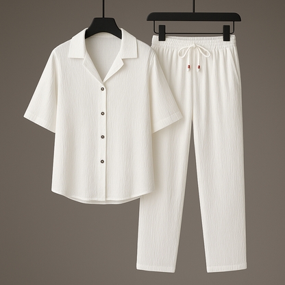Men's Summer Set with Drawstring Pants and Open Collar Shirt
