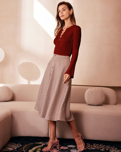 Maglia Donna Slim a Coste con Maniche a Campana e Bottoni – Stile Quotidiano