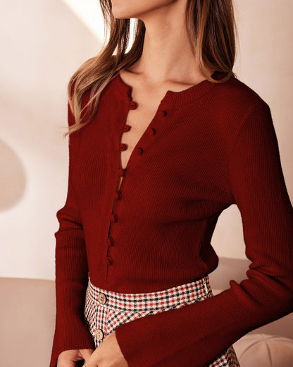 Maglia Donna Slim a Coste con Maniche a Campana e Bottoni – Stile Quotidiano