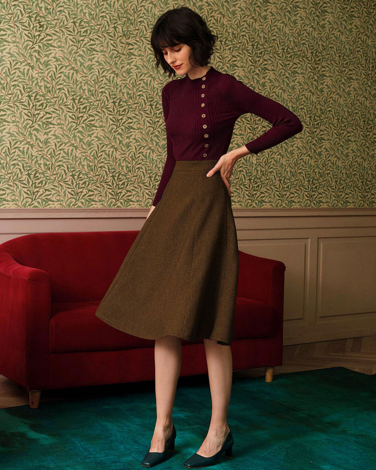Maglia Donna con Collo alla Coreana e Texture a Costine con Bottoni – Stile Quotidiano