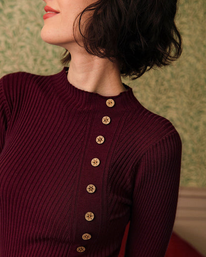 Maglia Donna con Collo alla Coreana e Texture a Costine con Bottoni – Stile Quotidiano