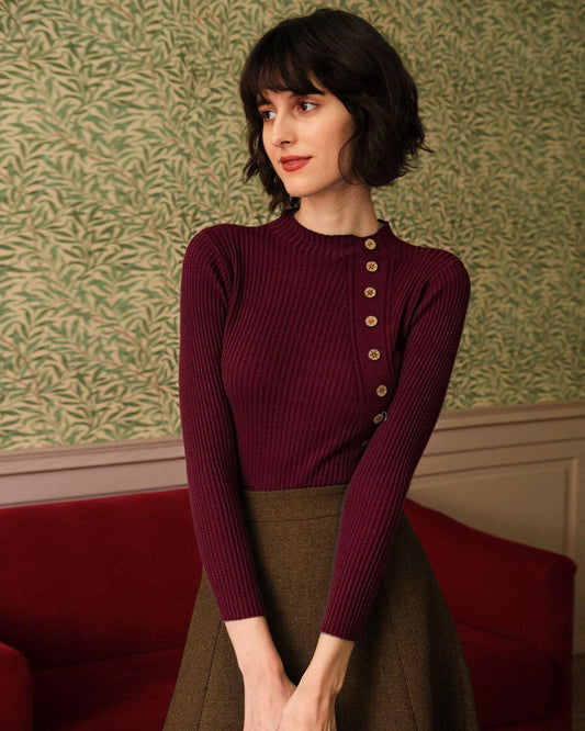 Maglia Donna con Collo alla Coreana e Texture a Costine con Bottoni – Stile Quotidiano