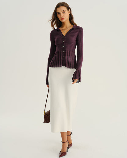 Cardigan Donna a Coste con Bottoni e Colletto – Stile Formale