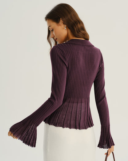 Cardigan Donna a Coste con Bottoni e Colletto – Stile Formale