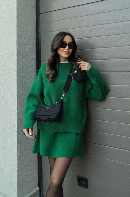 Women's Two-Piece Set with Oversized Sweater and Slim Skirt