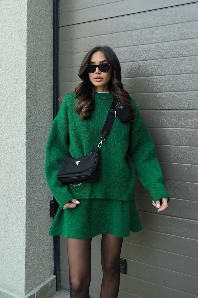 Women's Two-Piece Set with Oversized Sweater and Slim Skirt